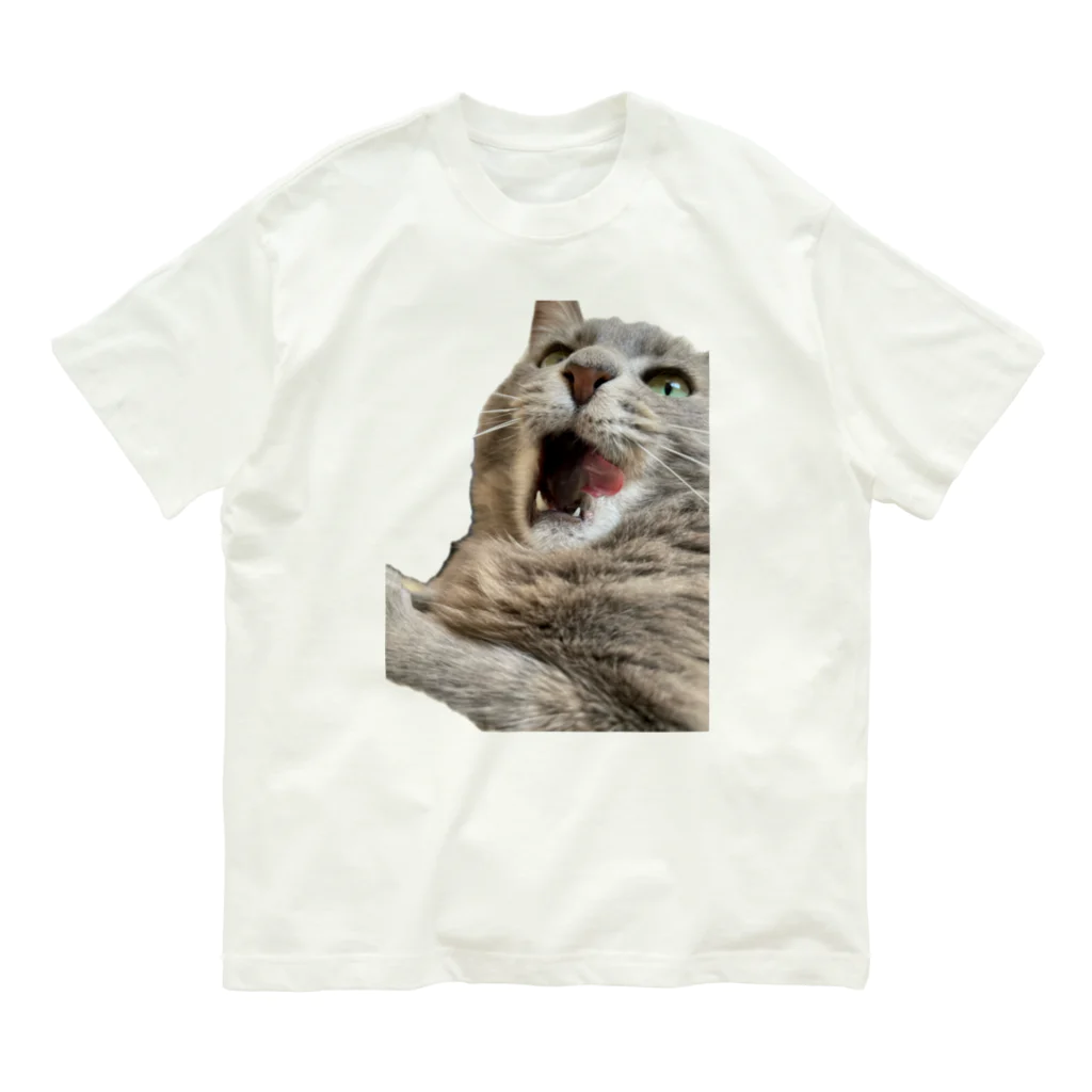 グレージュ猫ロッタン🐈‍⬛のあくびロッタン オーガニックコットンTシャツ