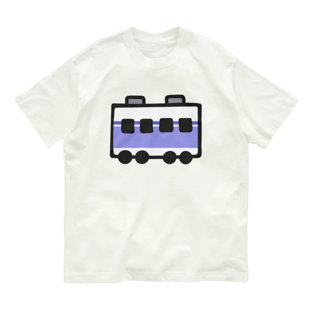 みずしまワークスの今の電車：しろ＆ふじむらさき オーガニックコットンTシャツ