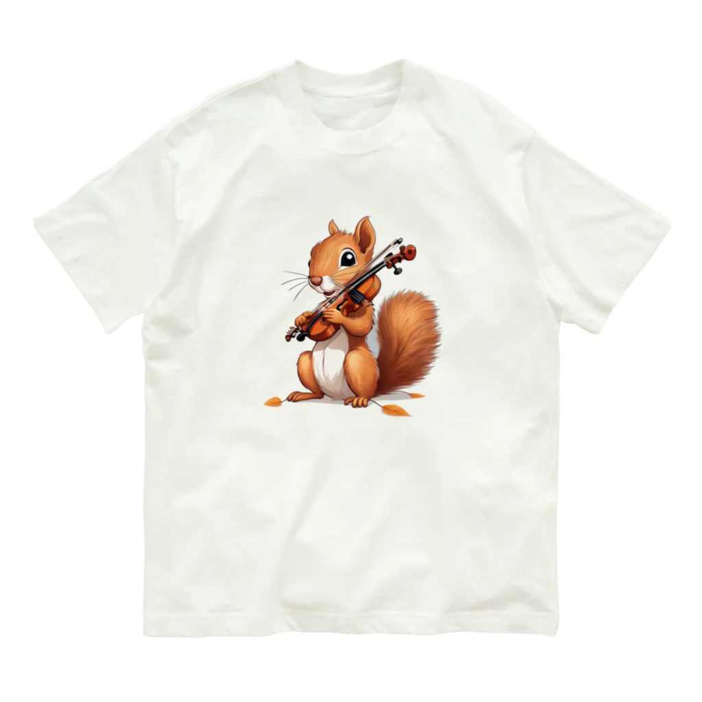 moriugのバイオリンを奏でるリス Organic Cotton T-Shirt