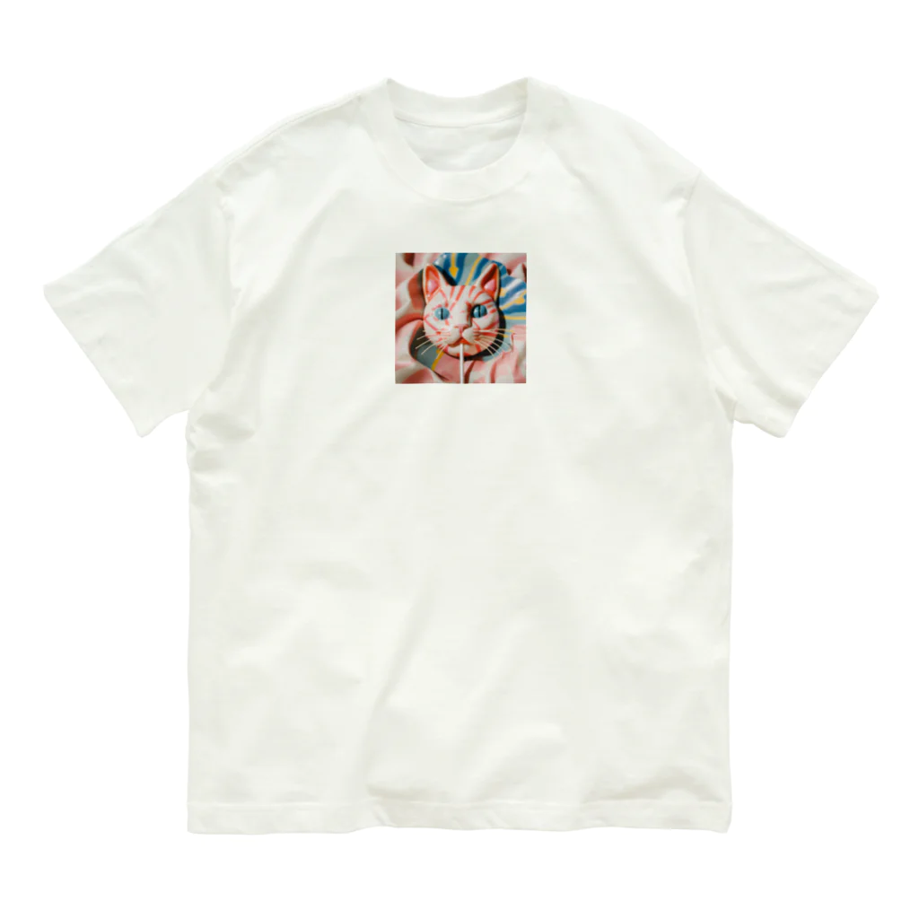 猫雑貨屋　ねこまろの猫のカラフルロリポップ オーガニックコットンTシャツ