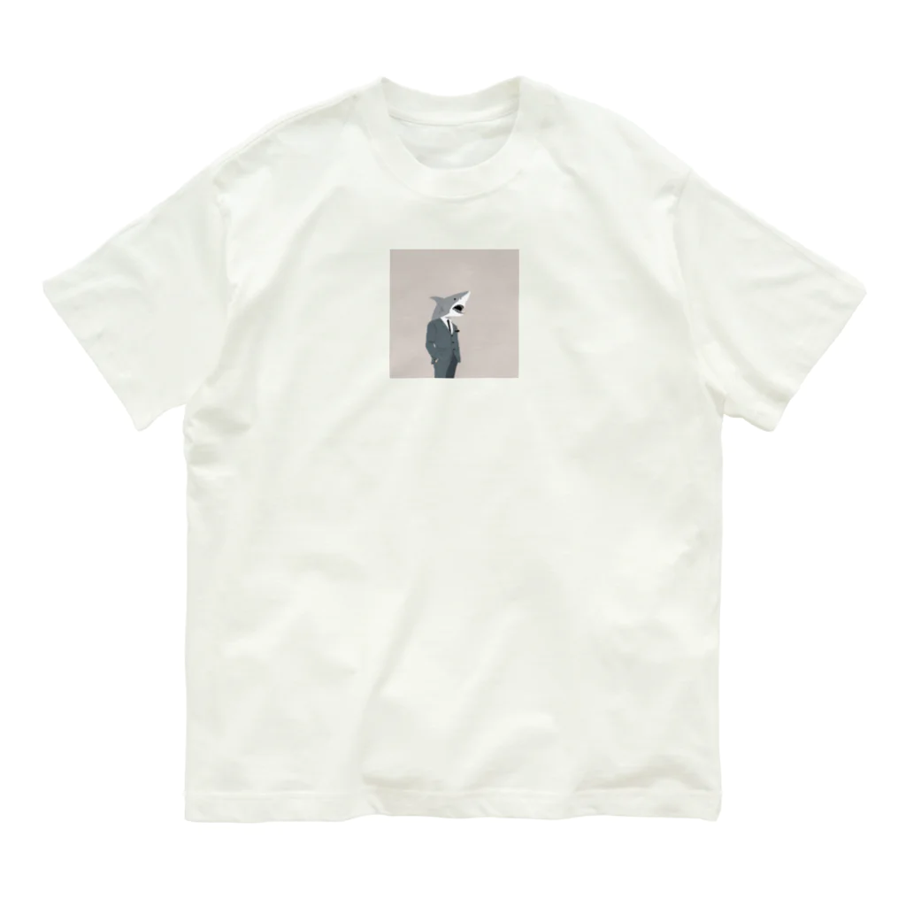 full count  animals design /究極動物工房のトップ営魚マンさめお オーガニックコットンTシャツ