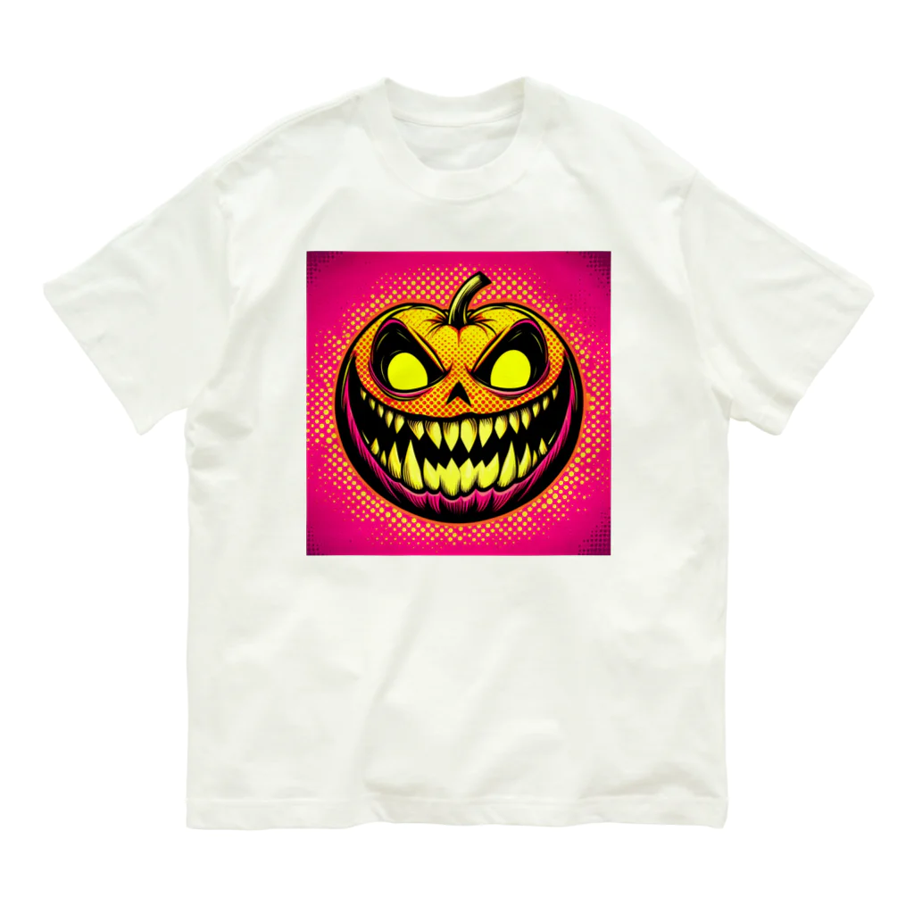 suncraft.Rのハッピーハロウィン！怖いかぼちゃのポップアート オーガニックコットンTシャツ