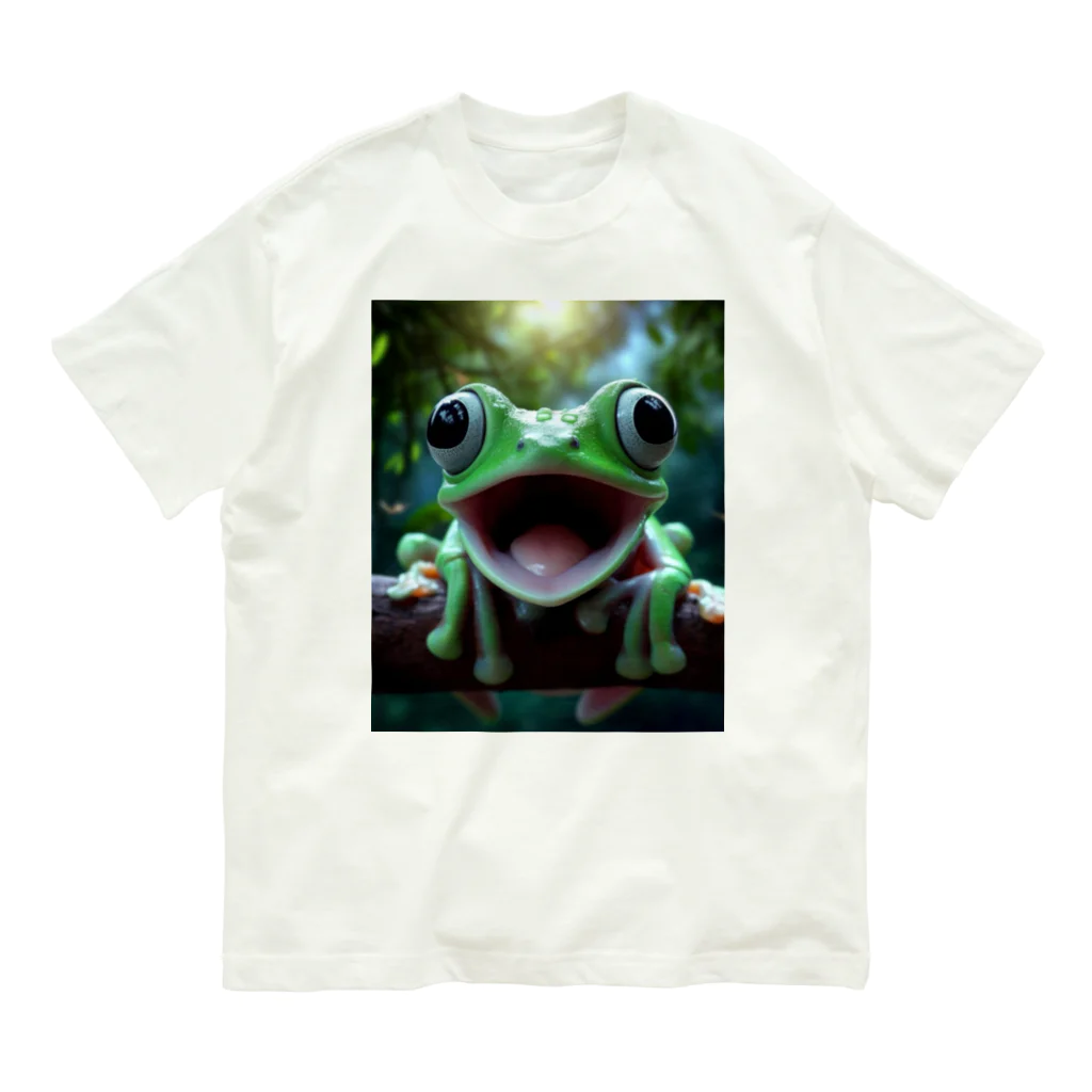 ワンダーワールド・ワンストップのリアルでユニークな笑っているカエル Organic Cotton T-Shirt