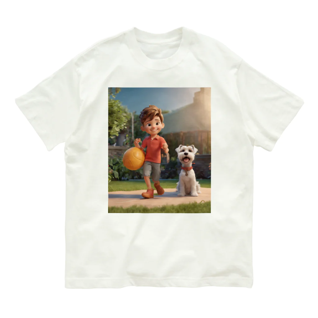 ワンダーワールド・ワンストップの男の子と愛らしいシュナウザー・ドッグ② オーガニックコットンTシャツ