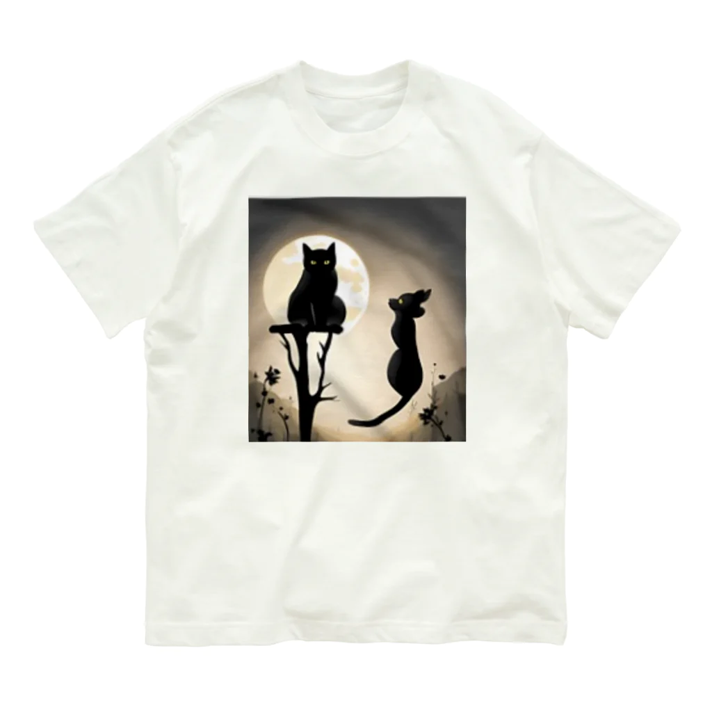 YOKAZE KASUMIの月夜が背景のクールな猫！ Organic Cotton T-Shirt