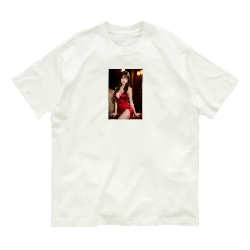 AI Lucy(ルーシー)の赤いドレスの彼女 オーガニックコットンTシャツ