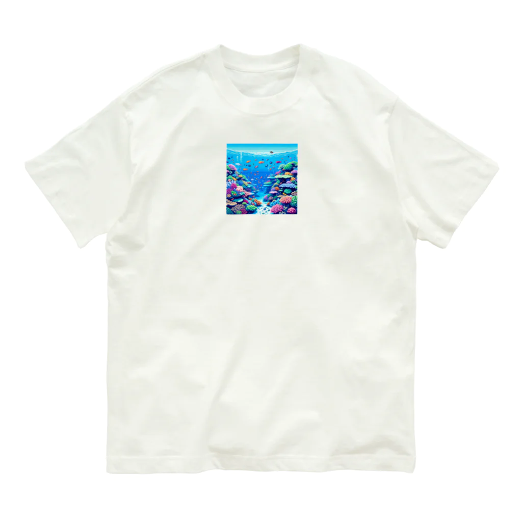 ひろ|沖縄大好きな人のドット絵沖縄の海 オーガニックコットンTシャツ