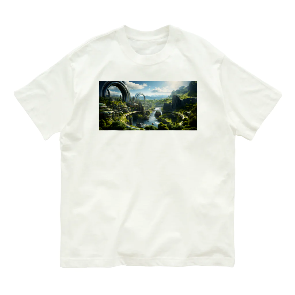 旨味教授といちごもちぷりんの未来都市 渓谷 Organic Cotton T-Shirt