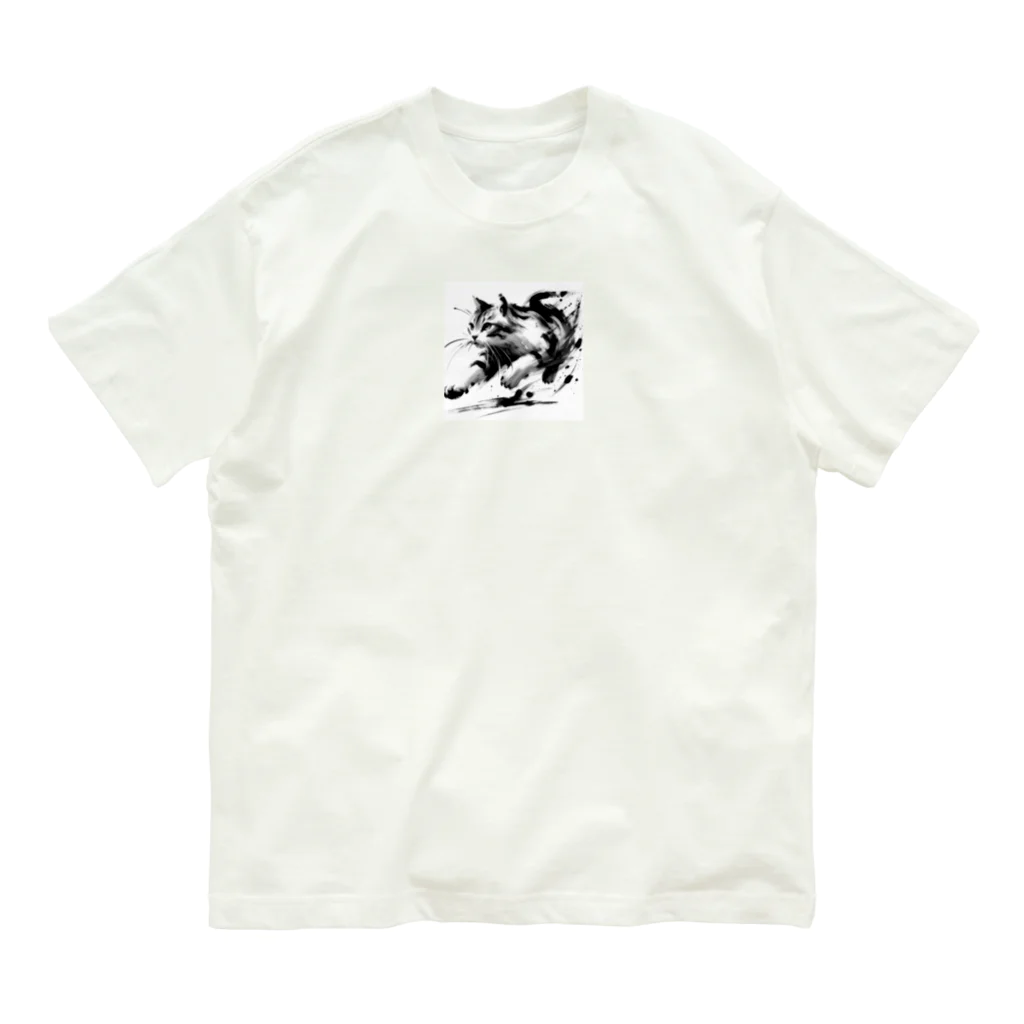 ROCKSWEBの走る猫 オーガニックコットンTシャツ