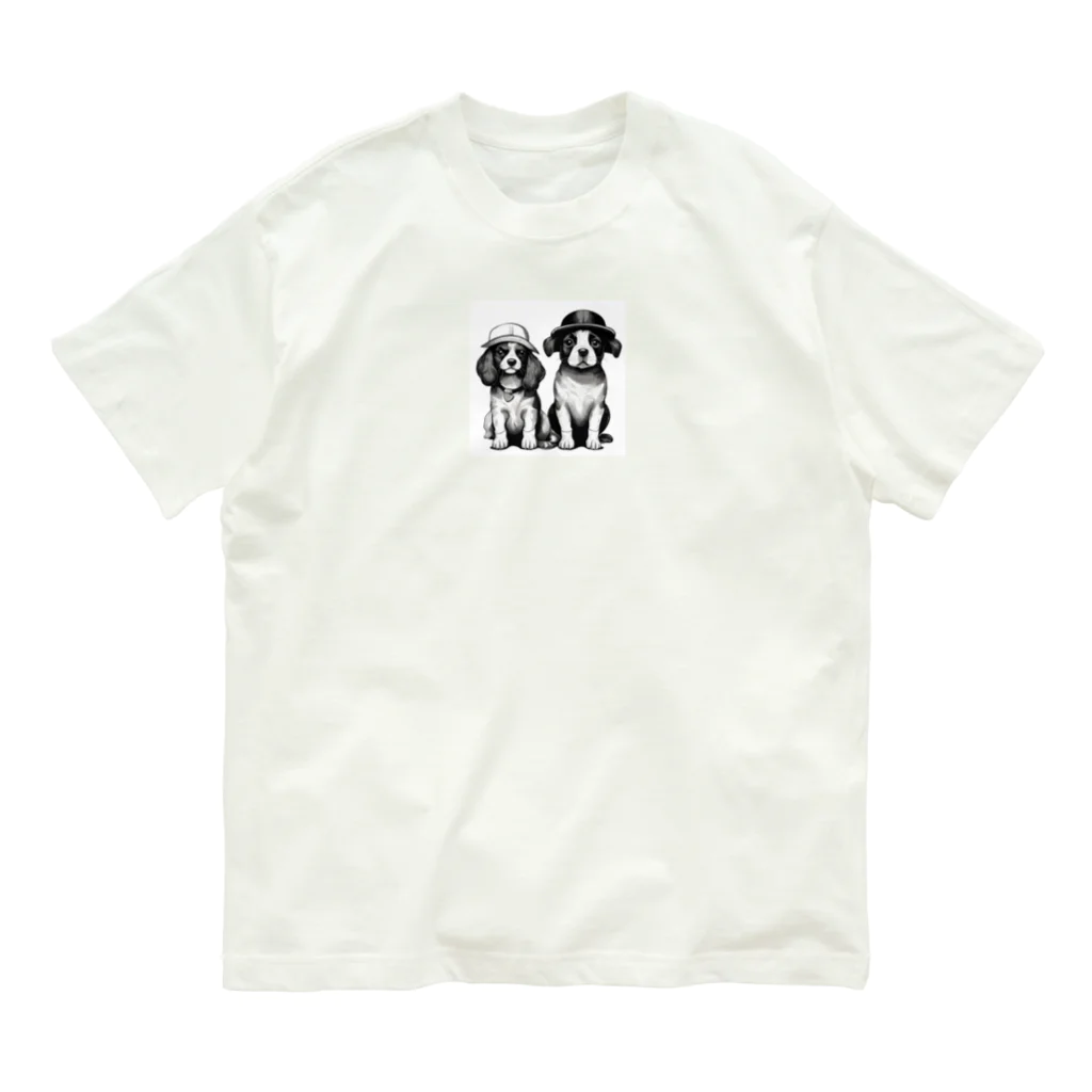 動物夫婦イラスト屋さんの帽子を被った犬夫婦 Organic Cotton T-Shirt