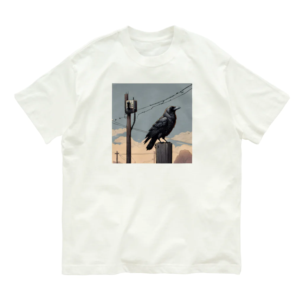 Dosei-sanの夕暮れカラス オーガニックコットンTシャツ