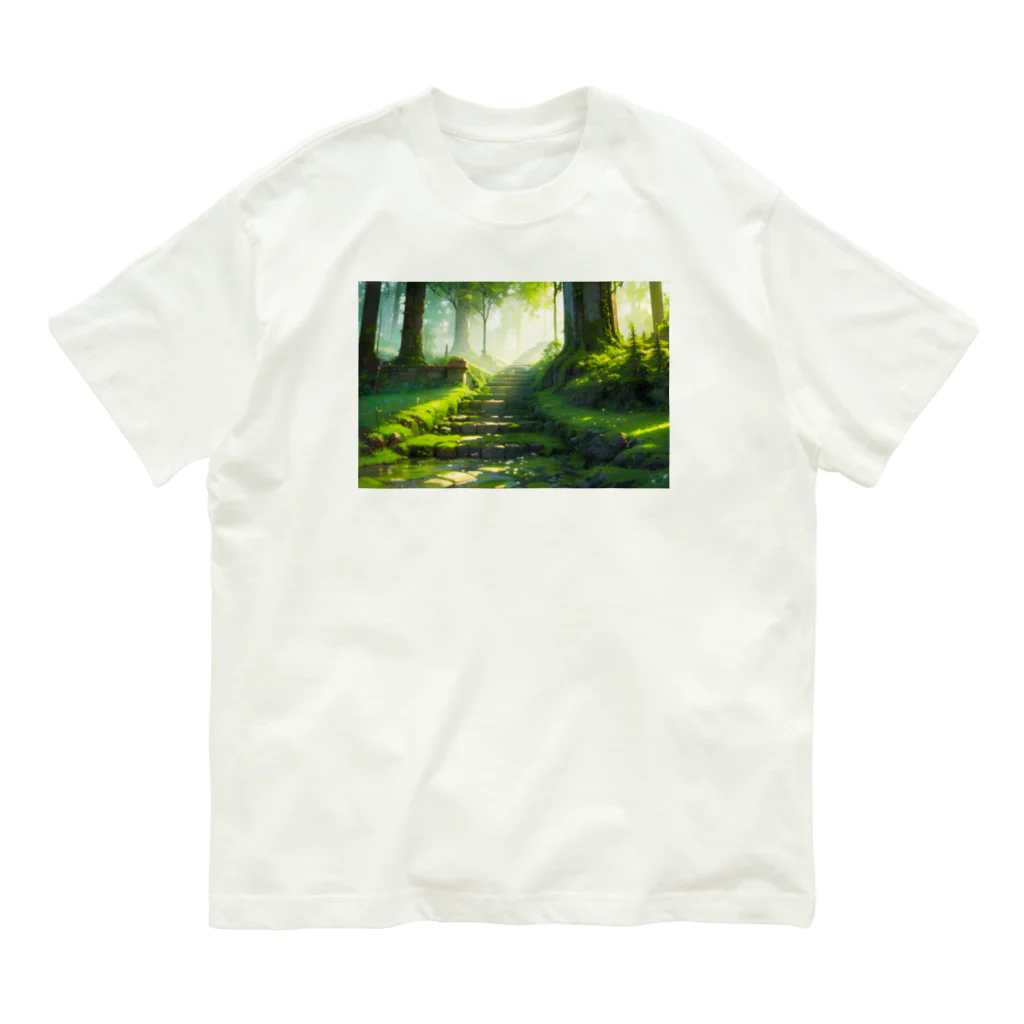 卯月なのかのGreen Green Journey　〜陽光に照らされた新緑の旅〜　No.2　「緑風の誘い」 オーガニックコットンTシャツ