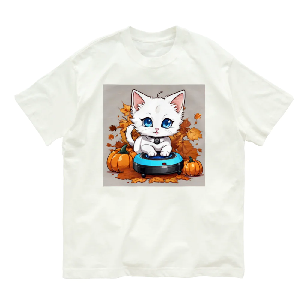 yoiyononakaのハロウィンと白猫10 オーガニックコットンTシャツ