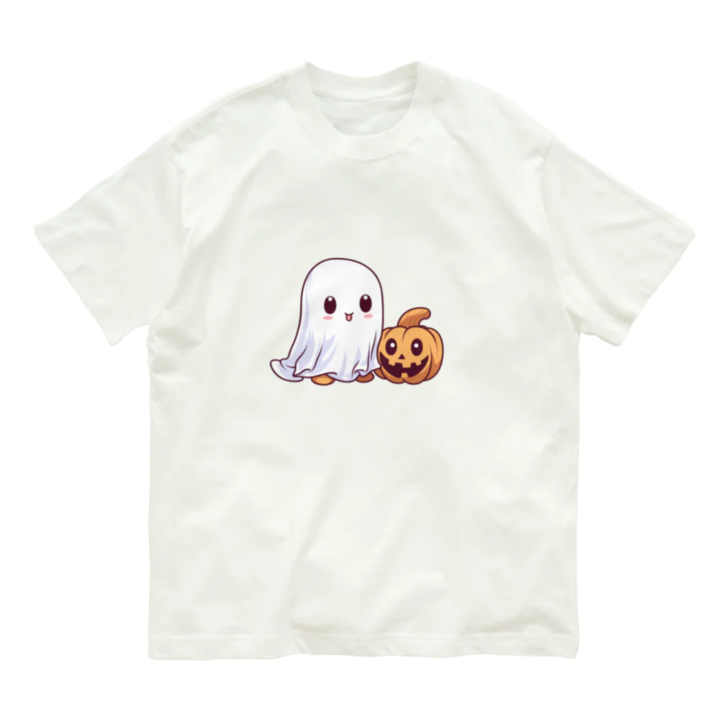 Vasetti_pressの可愛いおばけとカボチャ オーガニックコットンTシャツ