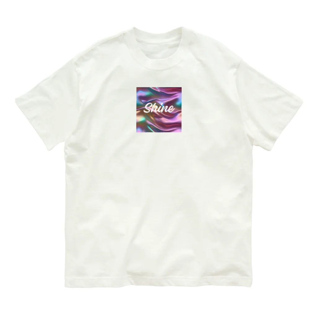 Kumamanのオーロラシルク　Shineロゴ入り Organic Cotton T-Shirt