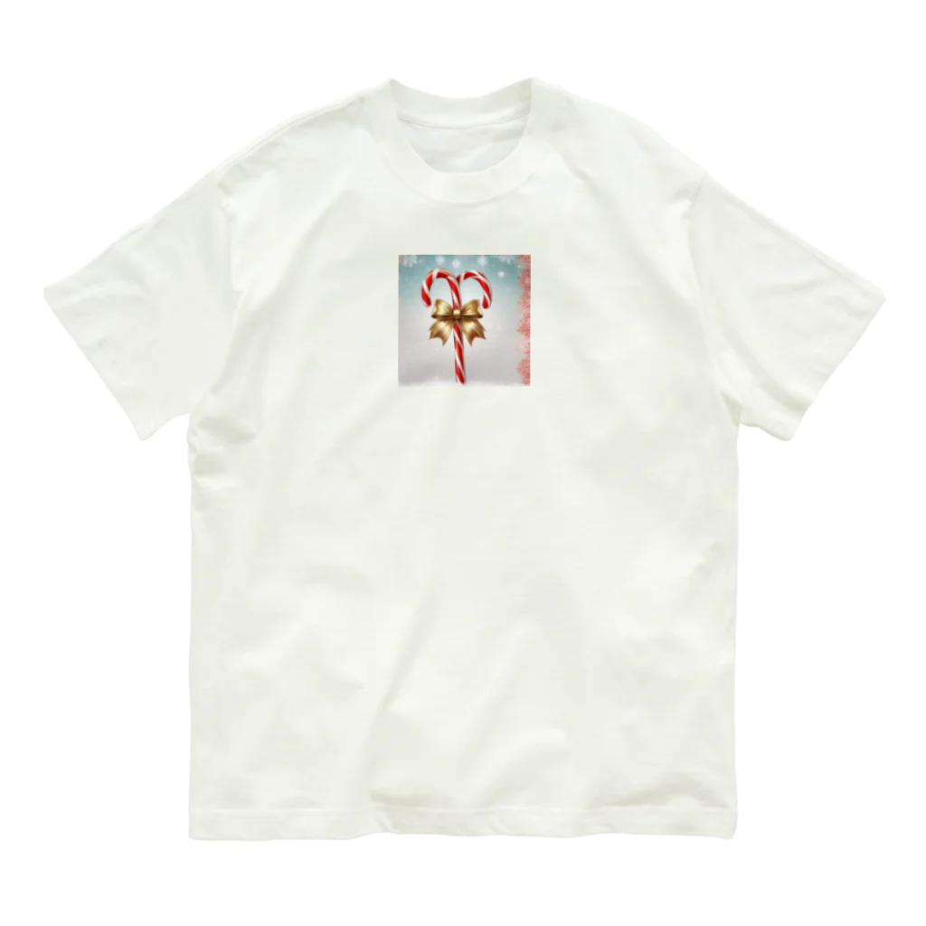 千裕アトリエ（いつもありがとう）のキャンディケイン（Candy Cane） オーガニックコットンTシャツ