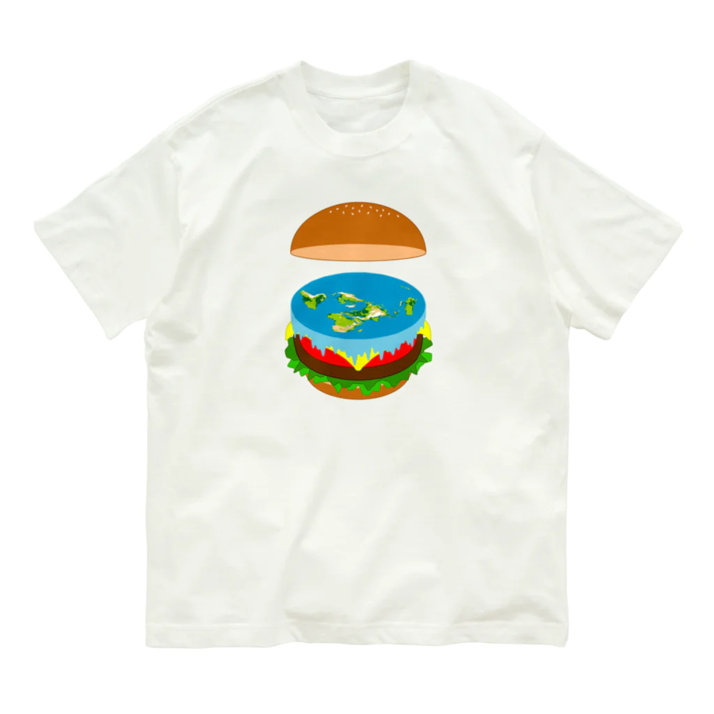 コチ(ボストンテリア)の地球平面バーガー説[v2.8k] オーガニックコットンTシャツ