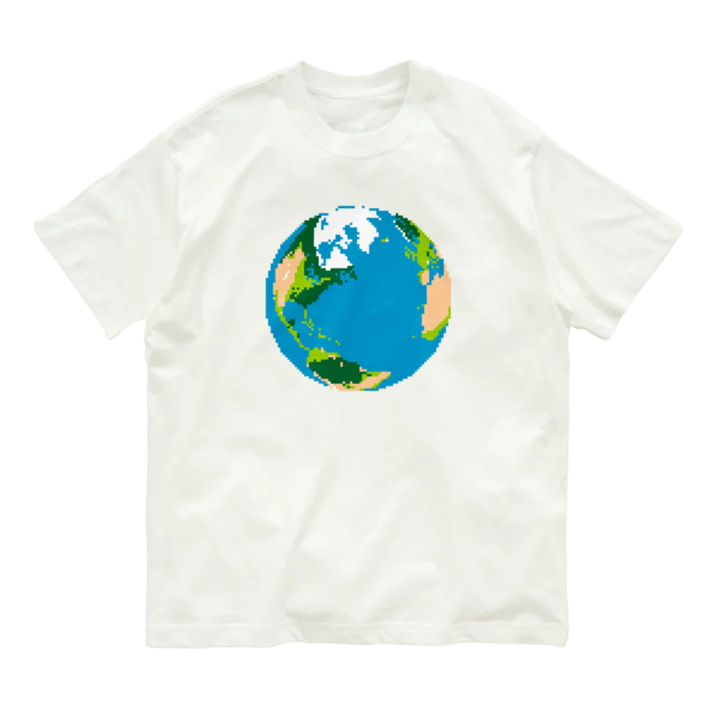 コチ(ボストンテリア)の地球(ドット絵) オーガニックコットンTシャツ