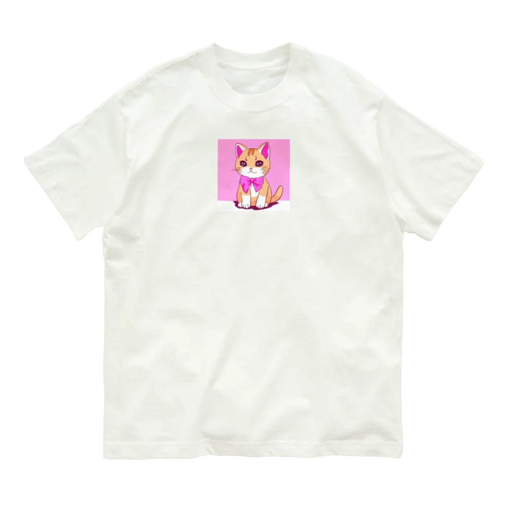 Officefaceのリボン猫ちゃん オーガニックコットンTシャツ