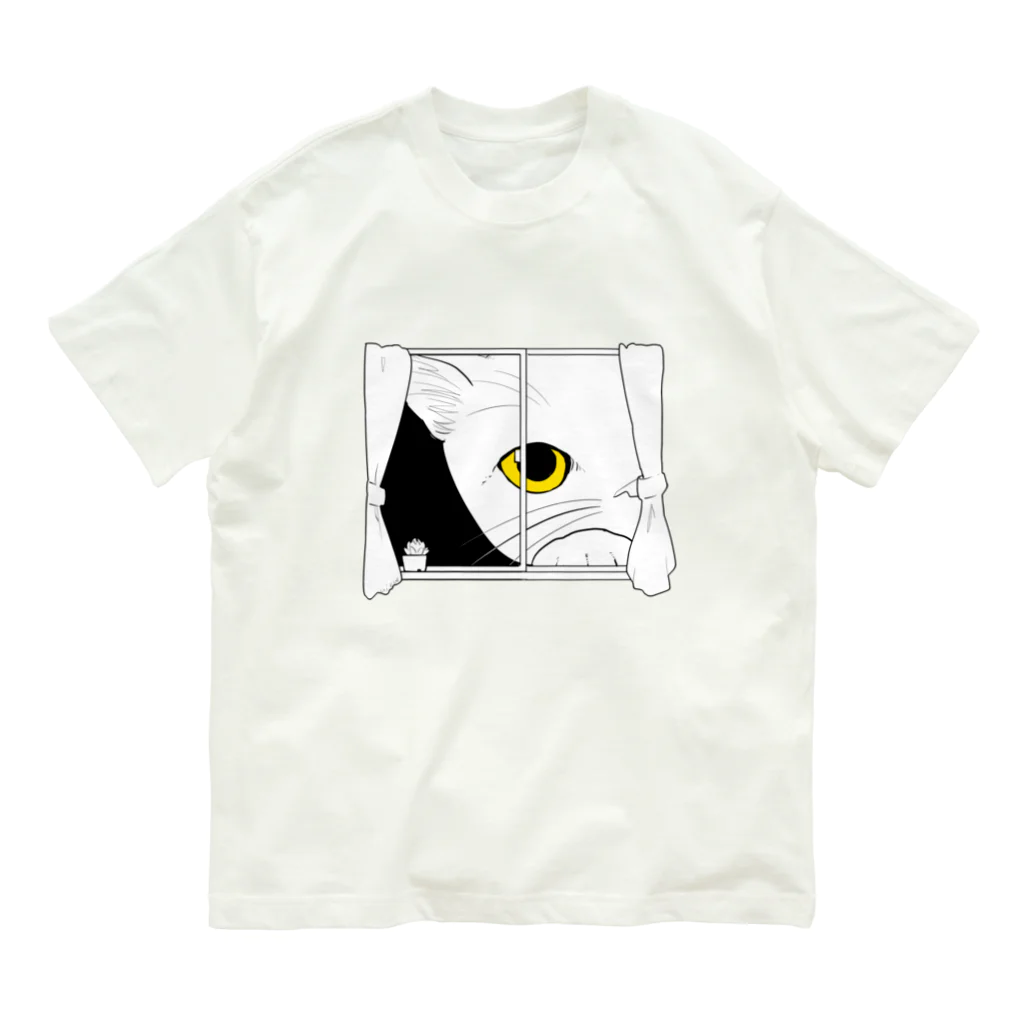 bajo_la_nieveの窓から猫 オーガニックコットンTシャツ