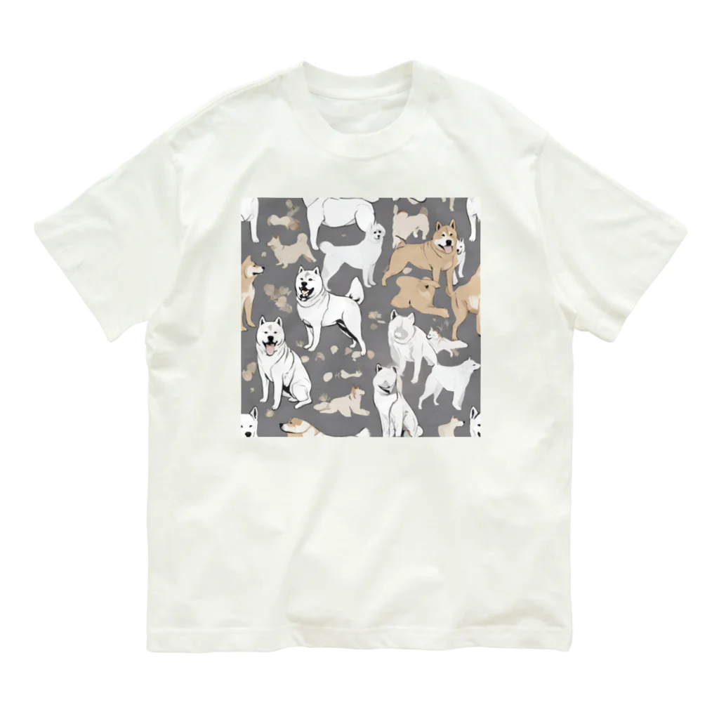 pinetreeの秋田犬３ オーガニックコットンTシャツ