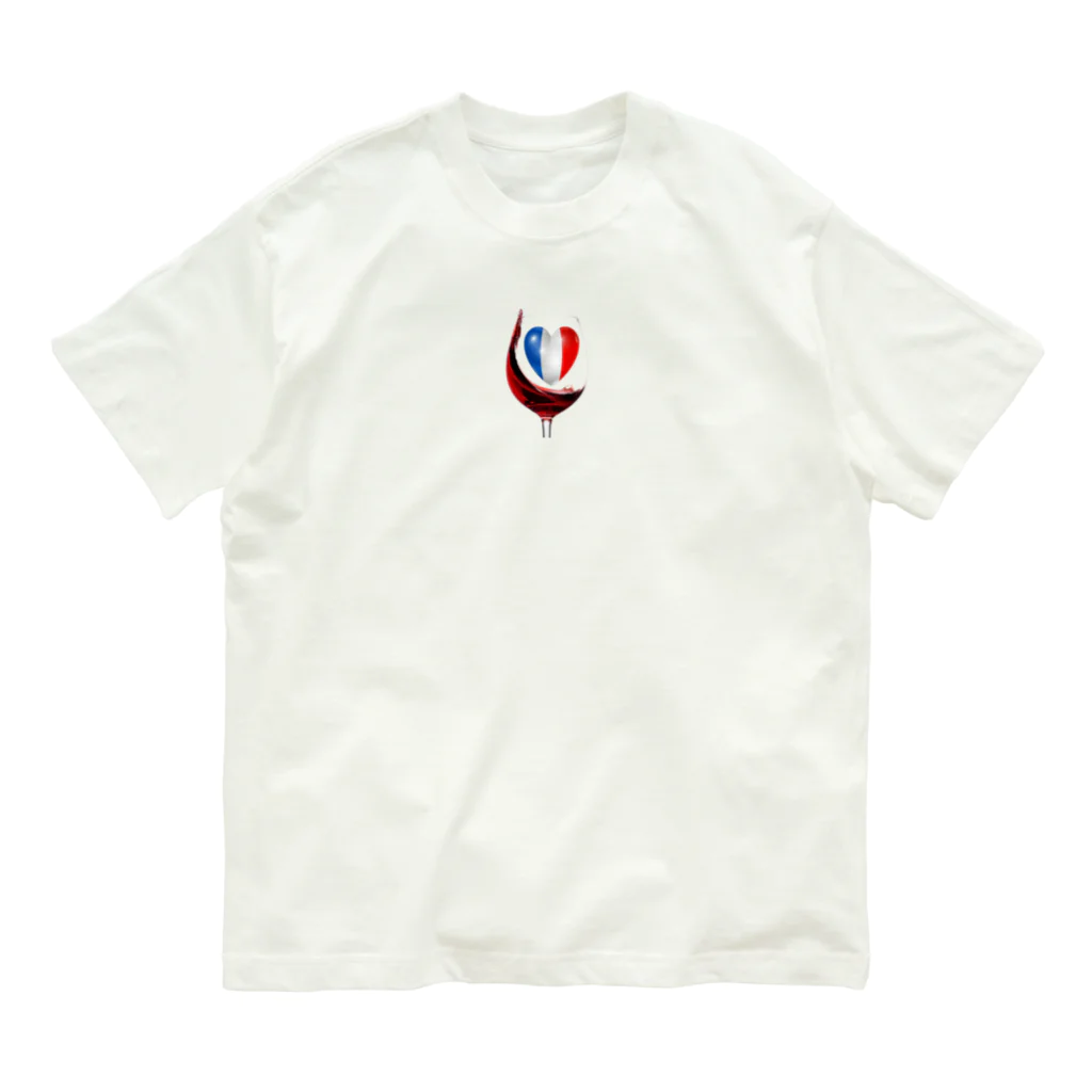 WINE 4 ALLの国旗とグラス：フランス（衣類） オーガニックコットンTシャツ