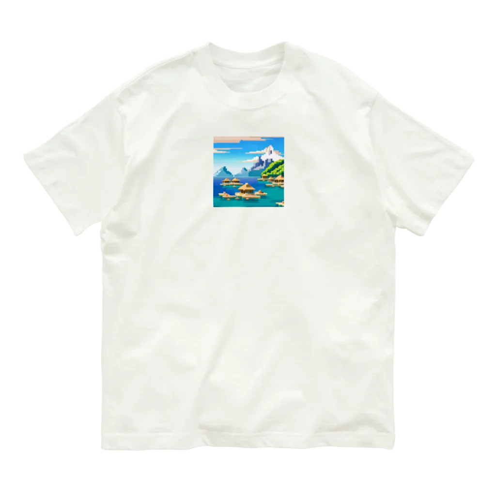 keita-sawadaのドット　ボラボラ島のオーバーウォーターバンガロー オーガニックコットンTシャツ