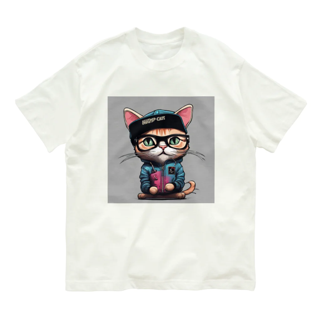 非常口社長のヒップホップ猫 オーガニックコットンTシャツ