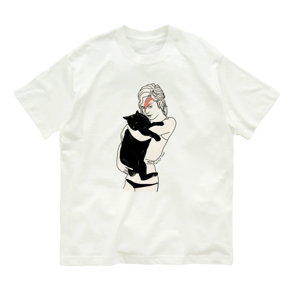 小鳥と映画館のイナズマメイクの女性と黒猫 Organic Cotton T-Shirt