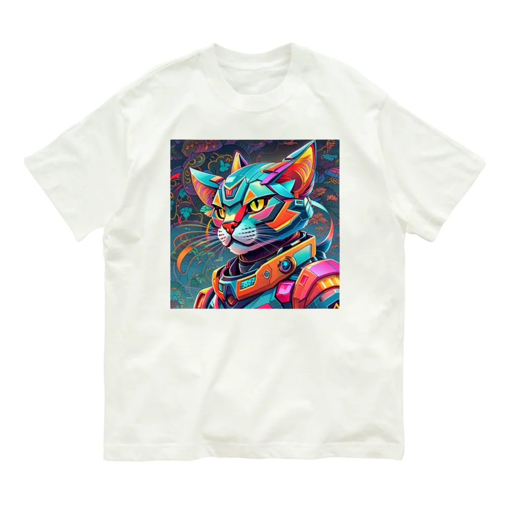 629_CAT_ARTのカラフルメカキャット オーガニックコットンTシャツ