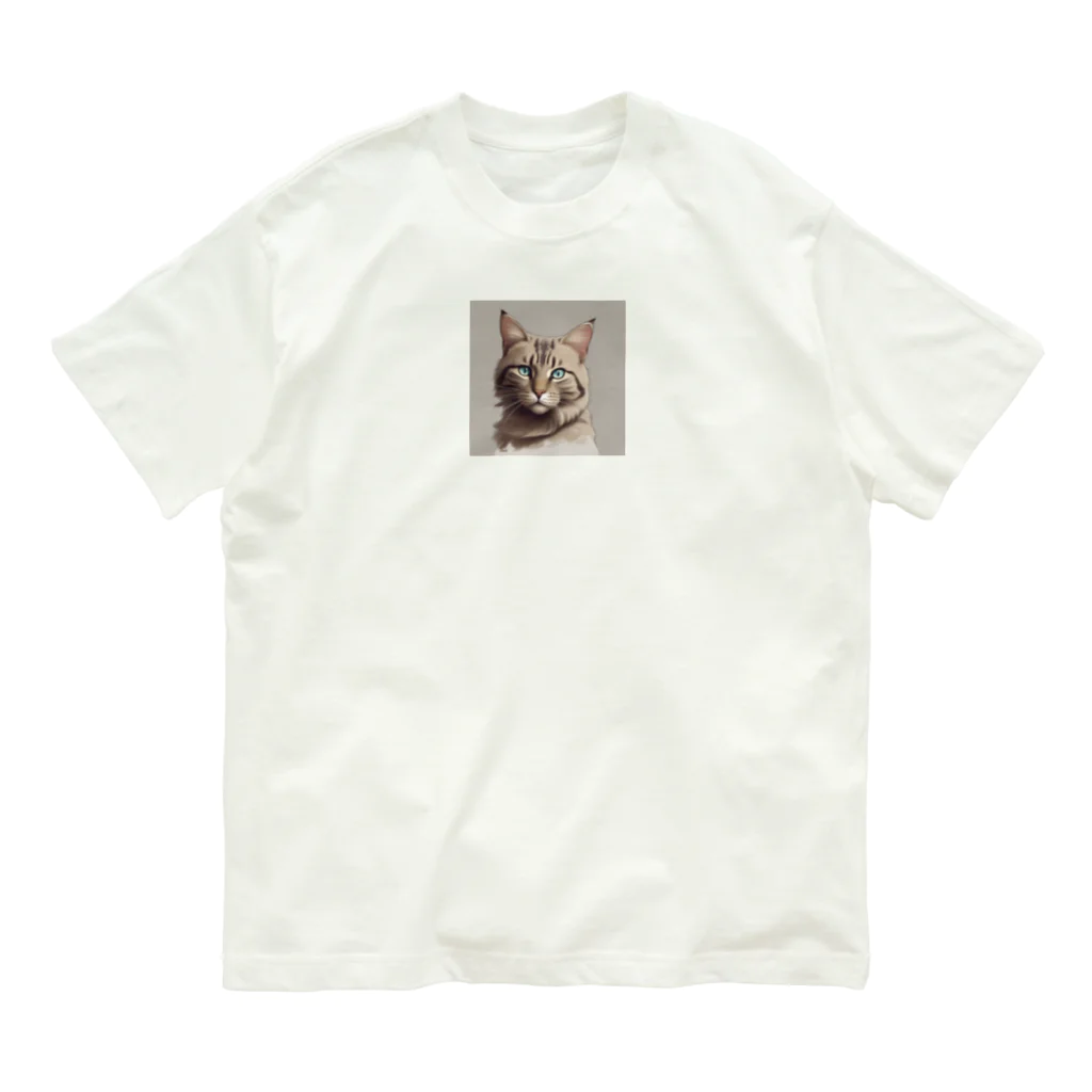 うねうねキャッチのエレガントなネコ Organic Cotton T-Shirt