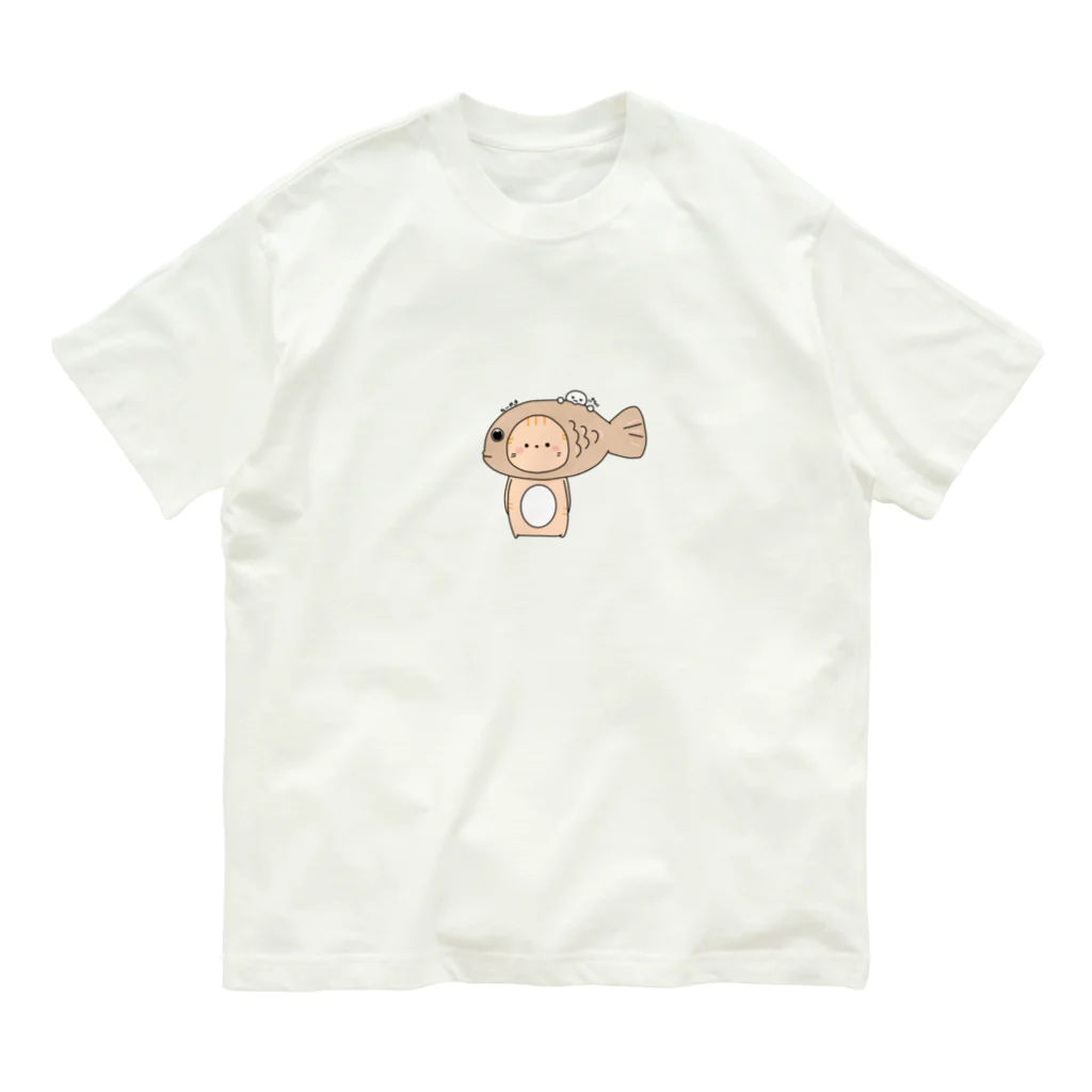 ama_mimi8のたいやきをかぶるねこ オーガニックコットンTシャツ