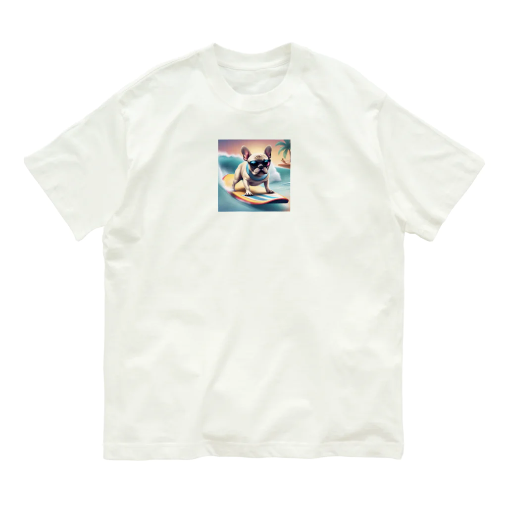 ChicCanvas Boutiqueの波乗りフレンチブルドッグ Organic Cotton T-Shirt