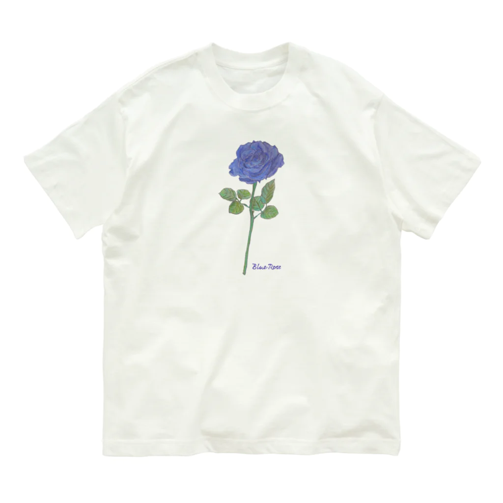 水色プリントの夢叶う青い薔薇 オーガニックコットンTシャツ