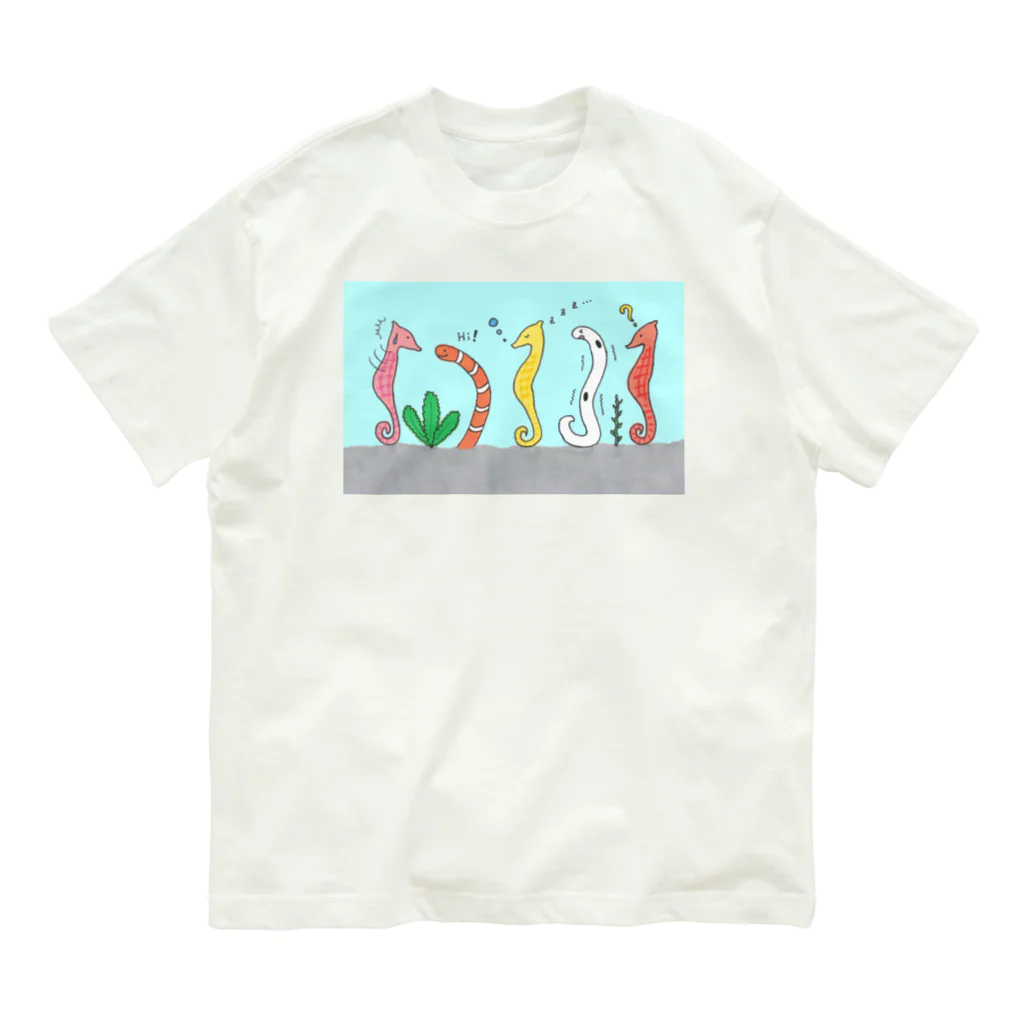 森図鑑の[森図鑑] 仲間に入れて（背景水色） Organic Cotton T-Shirt