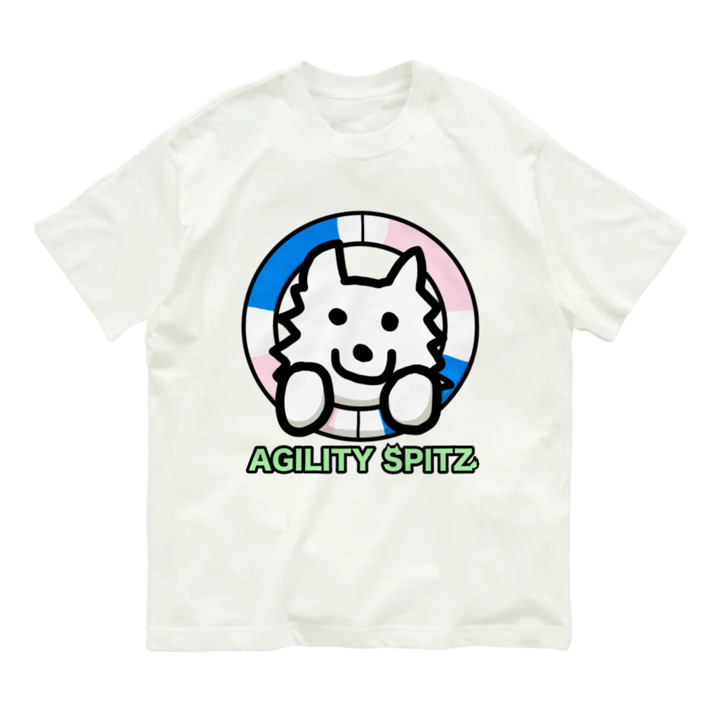 ehime@けだま&もち＆すみのAGILITY SPITZ「タイヤからこんにちは！」 オーガニックコットンTシャツ