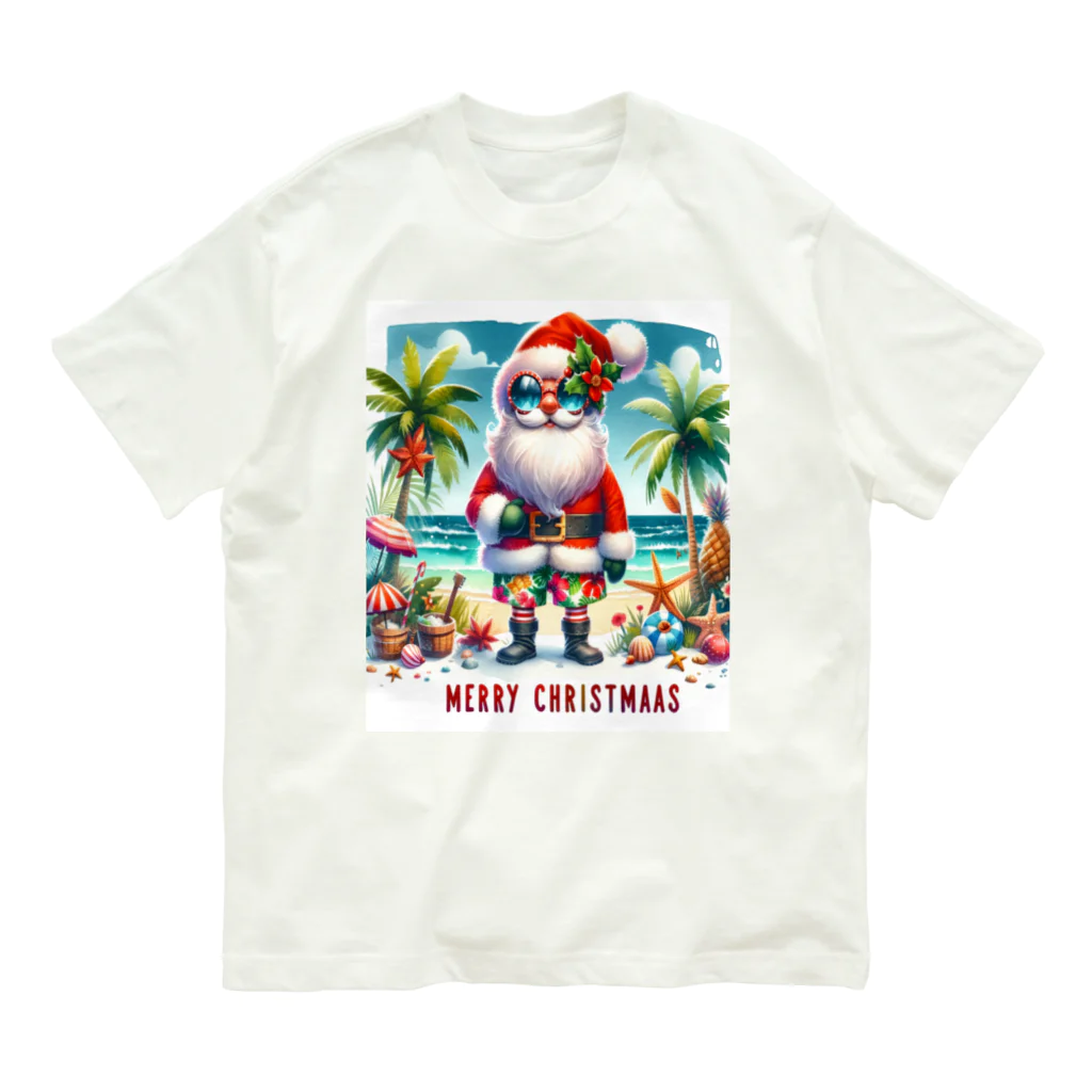 TACHYONJAPANのMerry Christmasシリーズ　サンタのサマークリスマス」 オーガニックコットンTシャツ
