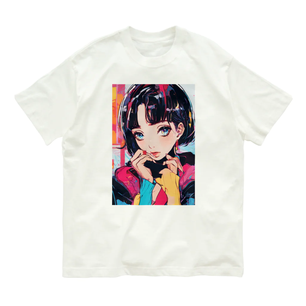 80s pop anime artのキュートな9 0 sアニメスタイル オーガニックコットンTシャツ