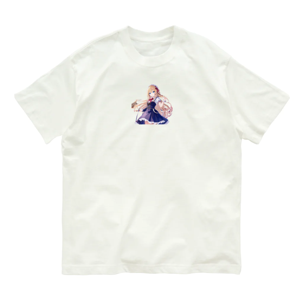 かわいい女の子とシュールな絵のアリスマーガレットちゃん オーガニックコットンTシャツ