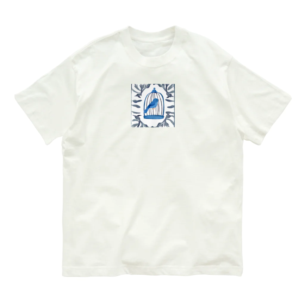 okiteのかごの中の青い鳥 オーガニックコットンTシャツ