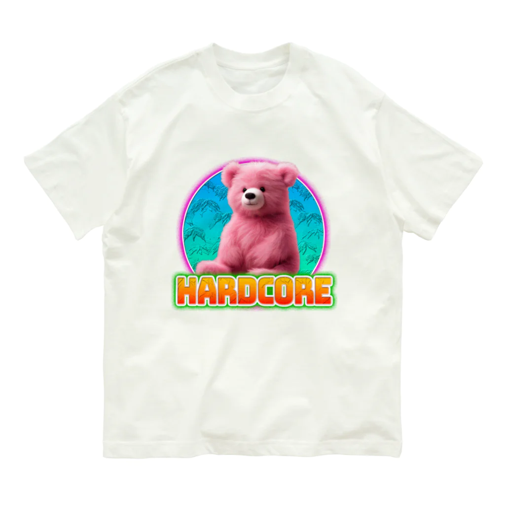 てくのちゃんのHARDCOREピンクのクマちゃん オーガニックコットンTシャツ