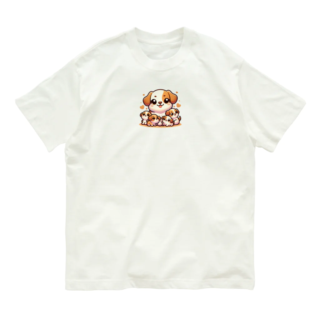 mitsu5872のわんぱく子犬とやさしいママ オーガニックコットンTシャツ