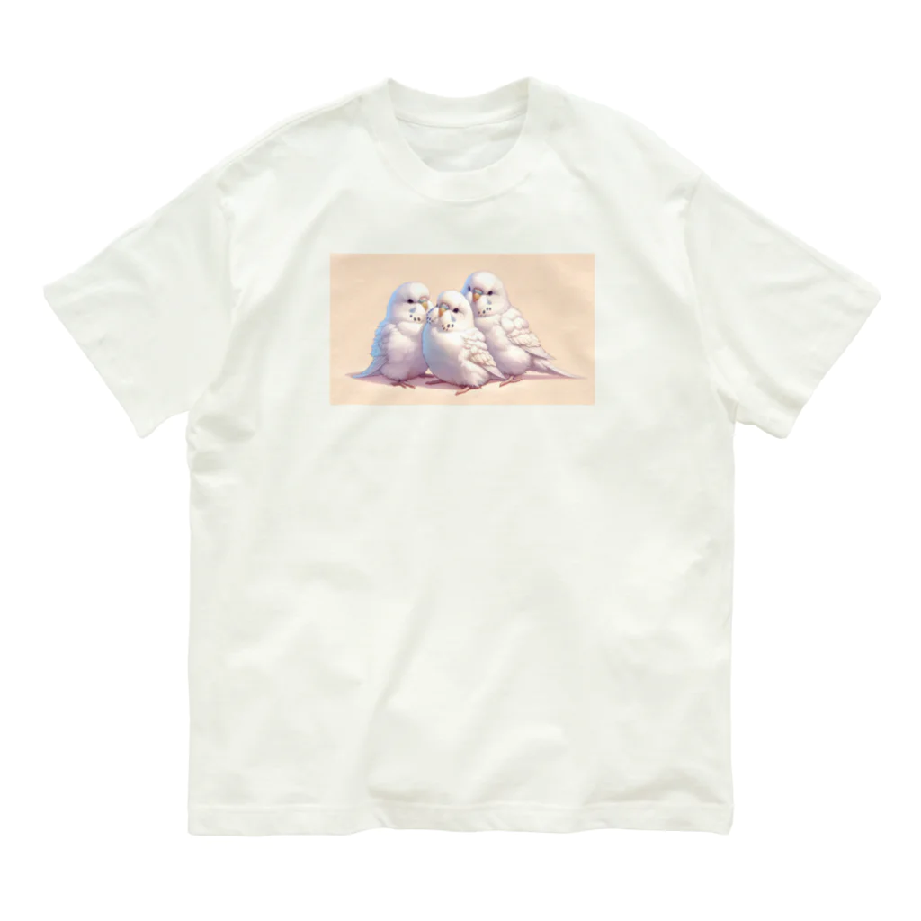 ちゅんちゅんショップの白いセキセイインコ 유기농 코튼 티셔츠