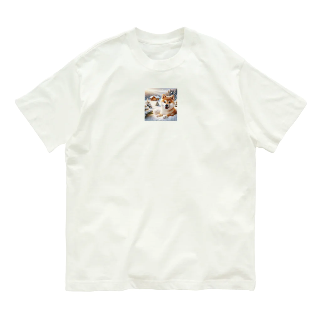 tai5567の雪景色の柴犬モナコ オーガニックコットンTシャツ