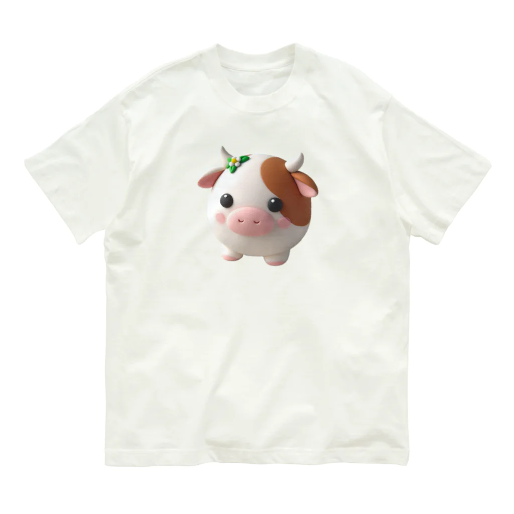 終わらない夢🌈の可愛い💕まんまる◯シリーズ✨　牛🐮 Organic Cotton T-Shirt