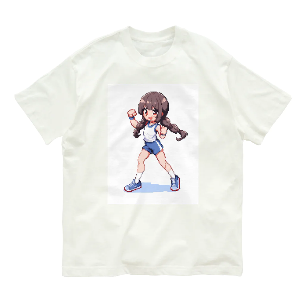 シロクマペンギンのドット絵体操服の女の子 Organic Cotton T-Shirt