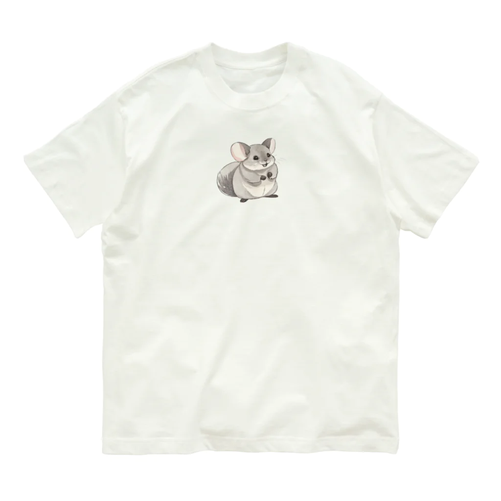 げっ歯類☆LOVER'sのわくわくして餌を待つチンチラ オーガニックコットンTシャツ