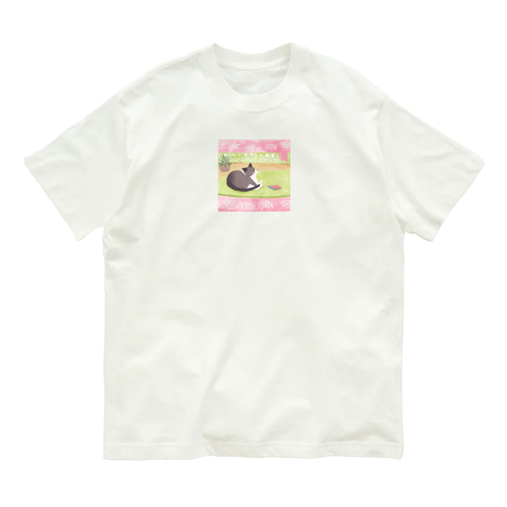 くつろぎ堂☆ネコにゃん☆イヌわんのくつろぎキャットグレー Organic Cotton T-Shirt