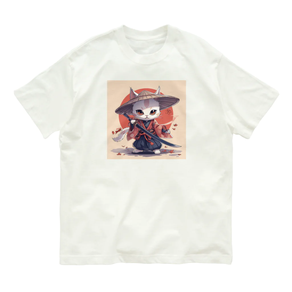 luckycongochanのNeko Samurai オーガニックコットンTシャツ