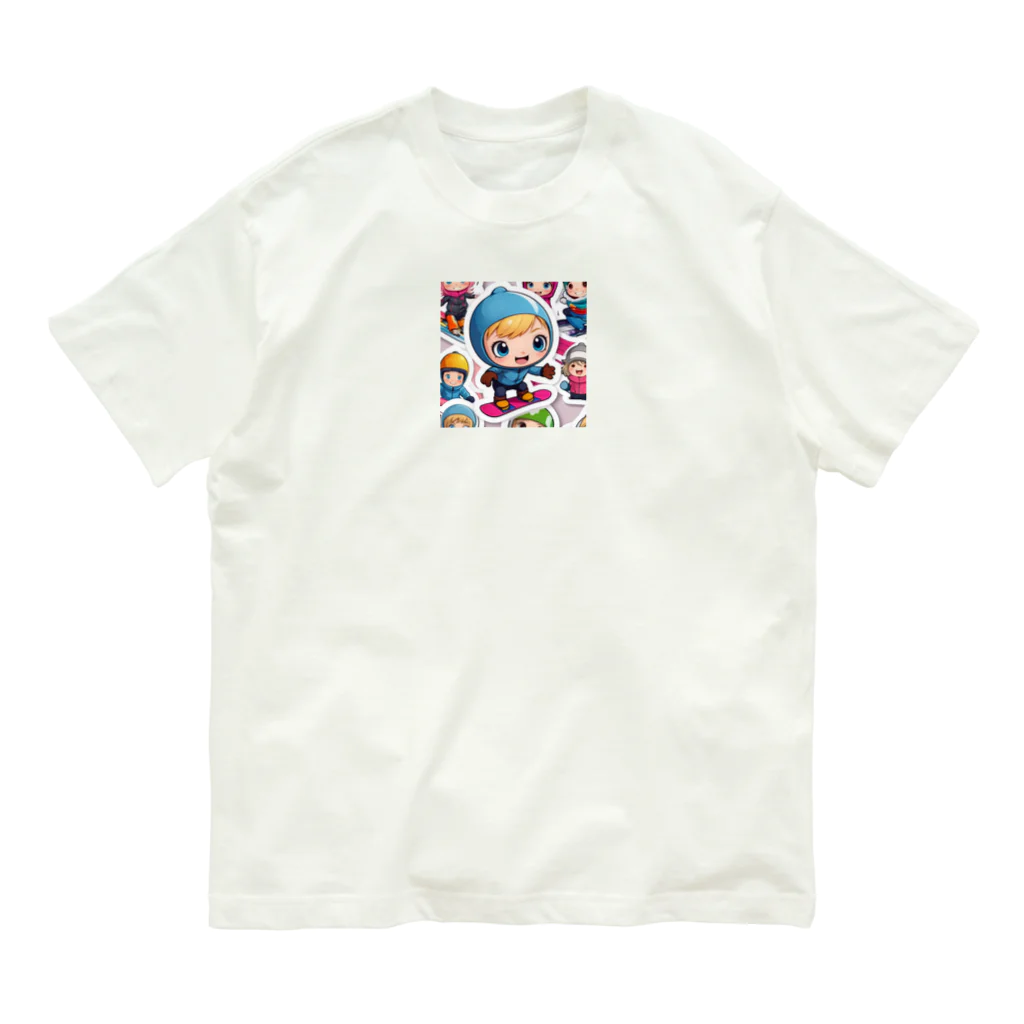 m222web-shopのスノーボードとキャラクターたちのイラストグッズ Organic Cotton T-Shirt